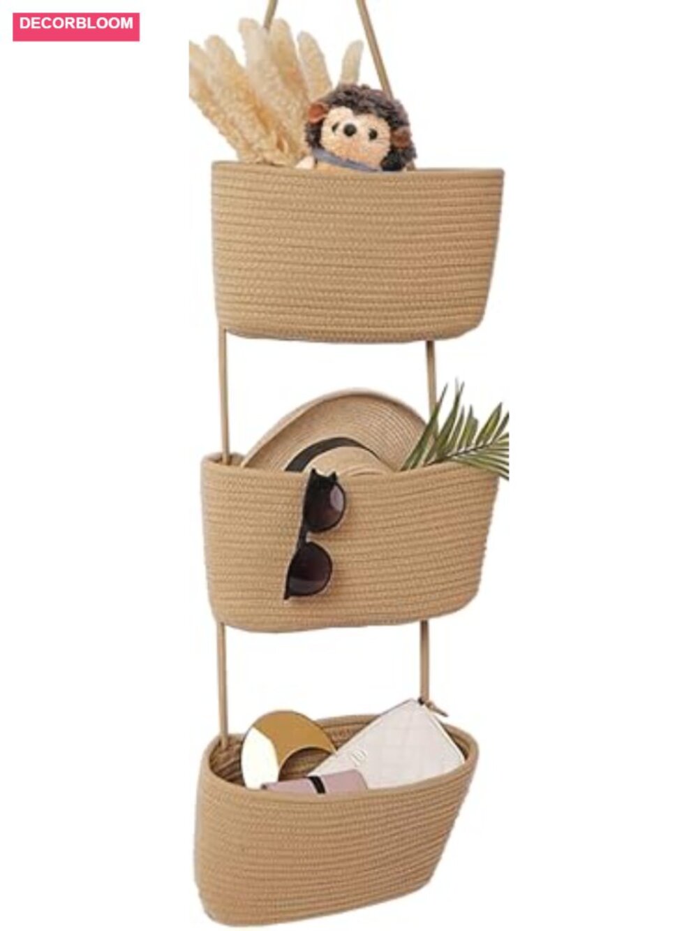 3-Tier Cotton Rope Wall Hanging Basket Organizer Storage Boho Decor